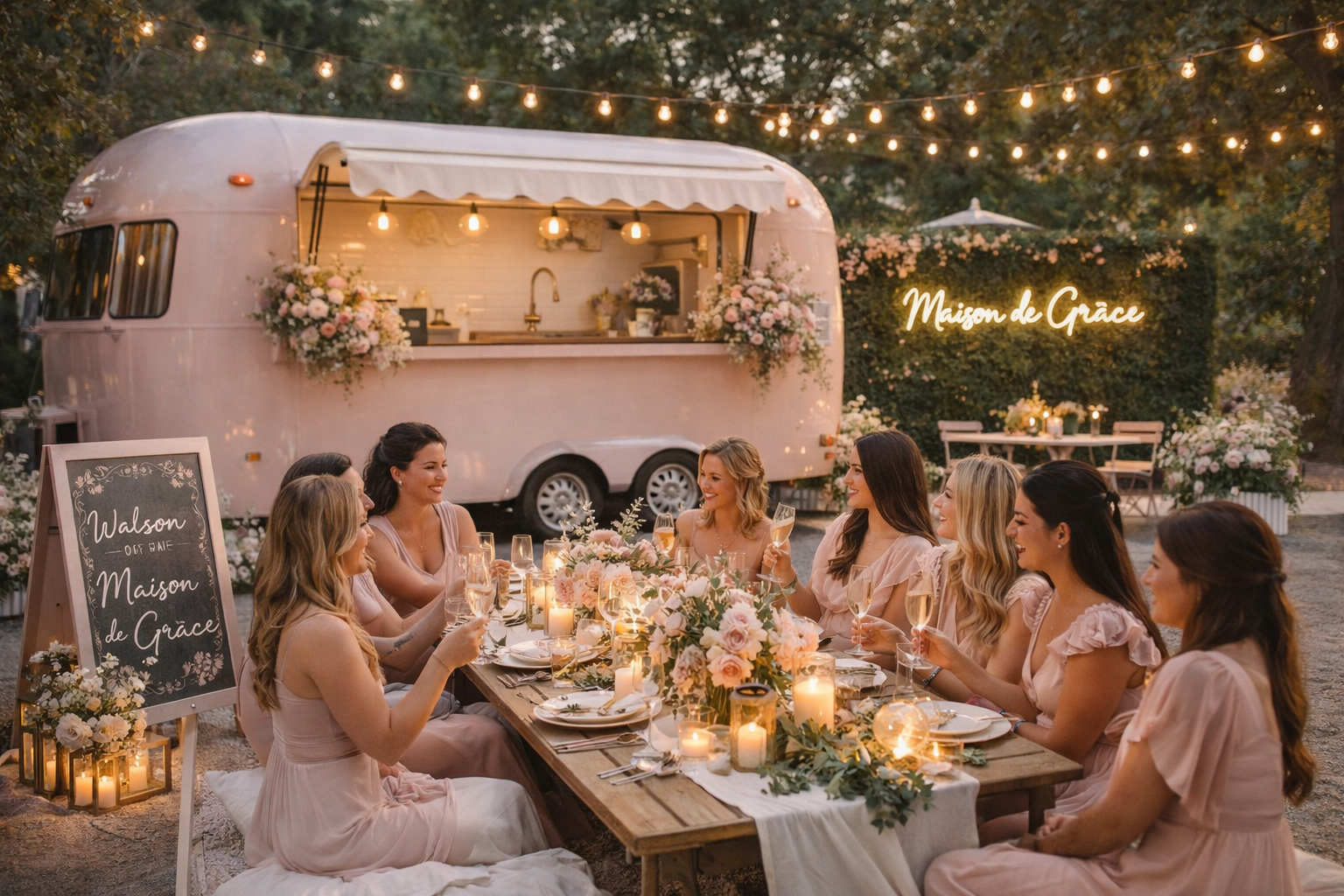 A romantic evening gathering with Maison de Grâce trailer and beautifully styled table